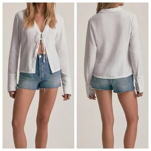 Favorite Daughter Blouse Tied and True Top White Cotton Long Sleeve Tie